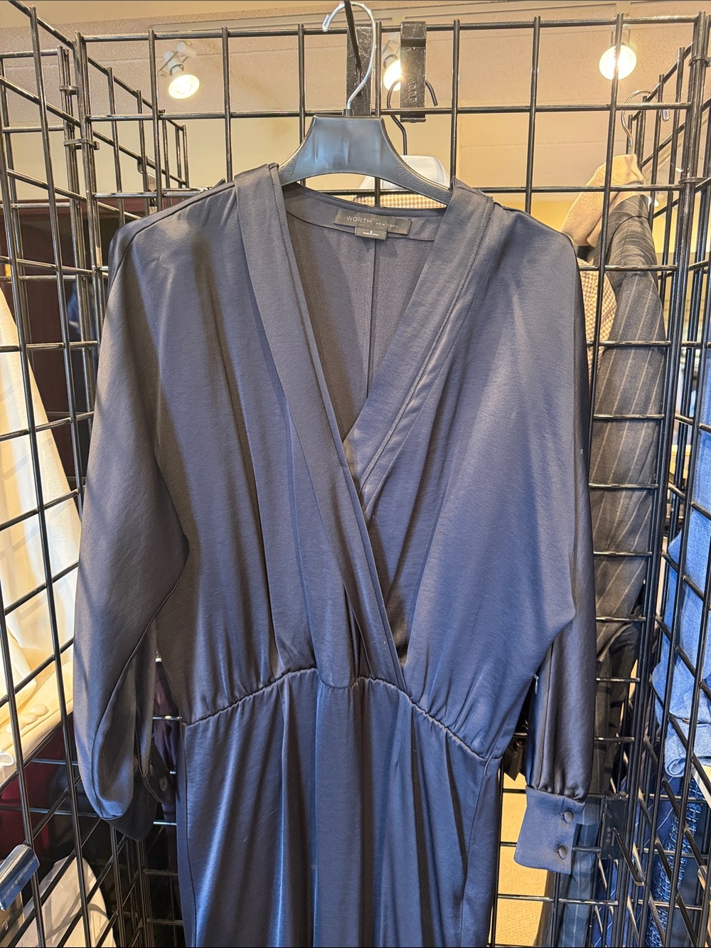 W by Wirth Navy Satin Wrap-Style Dress